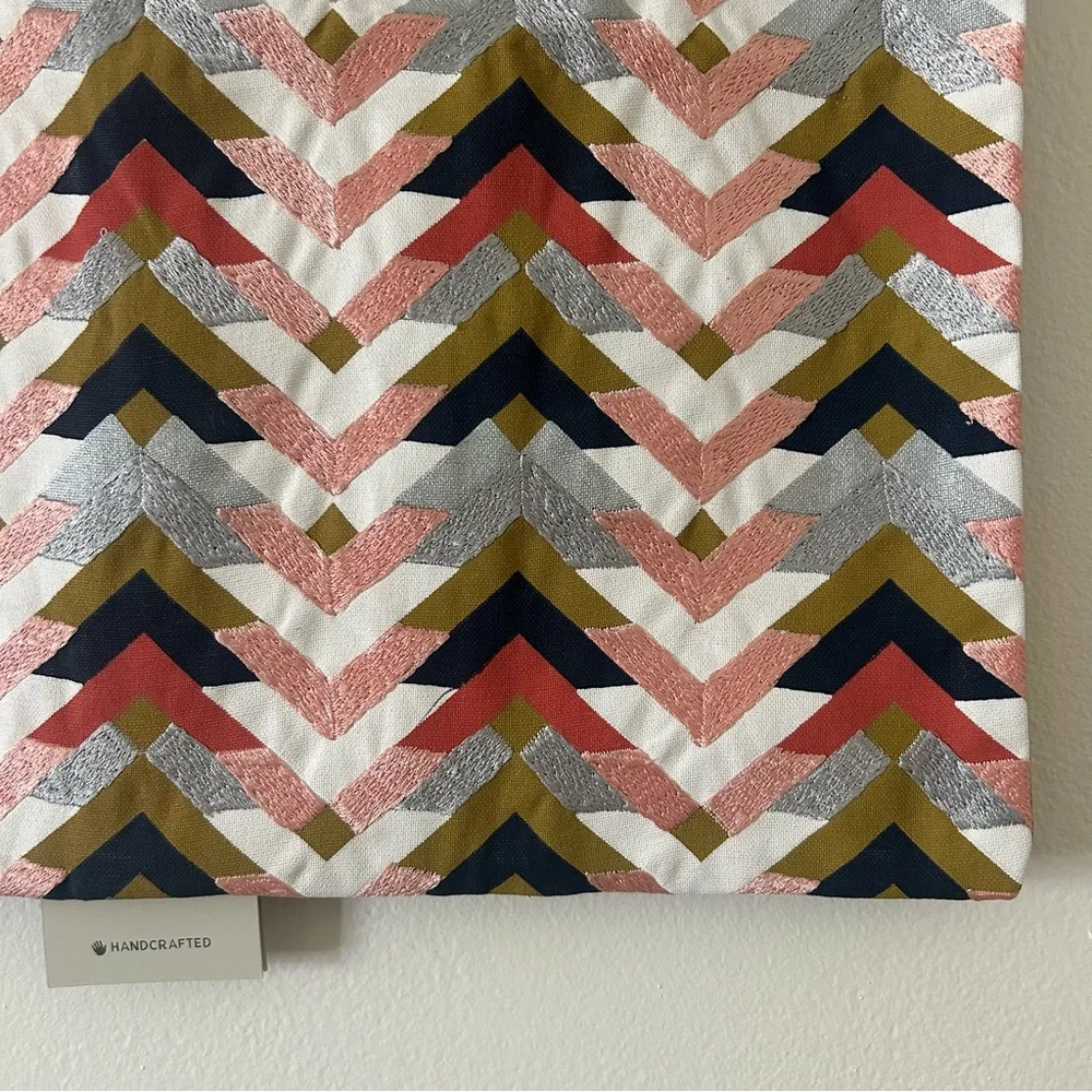 NWT West Elm Jewel Multicolor Embroidered Chevron Pillow Covers - Set Of 2